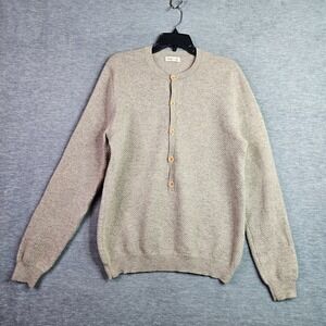 Folk Knit Henley Sweater Pull over Elbow Patch Size 4 Neutral